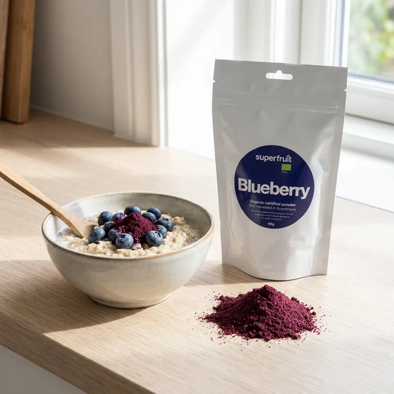 Test af Superfruit Blåbær pulver
